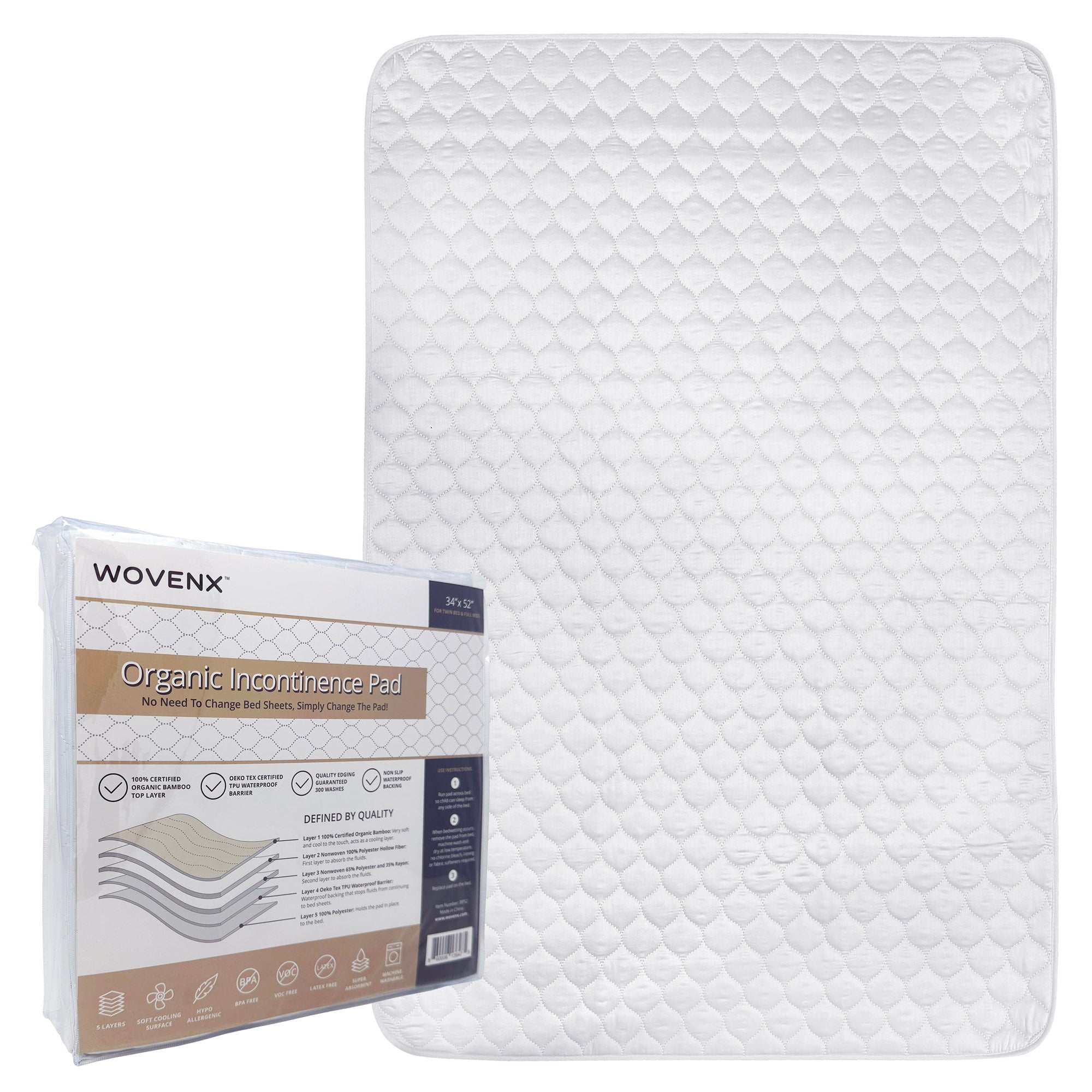 Organic Bamboo Incontinence Pads - White