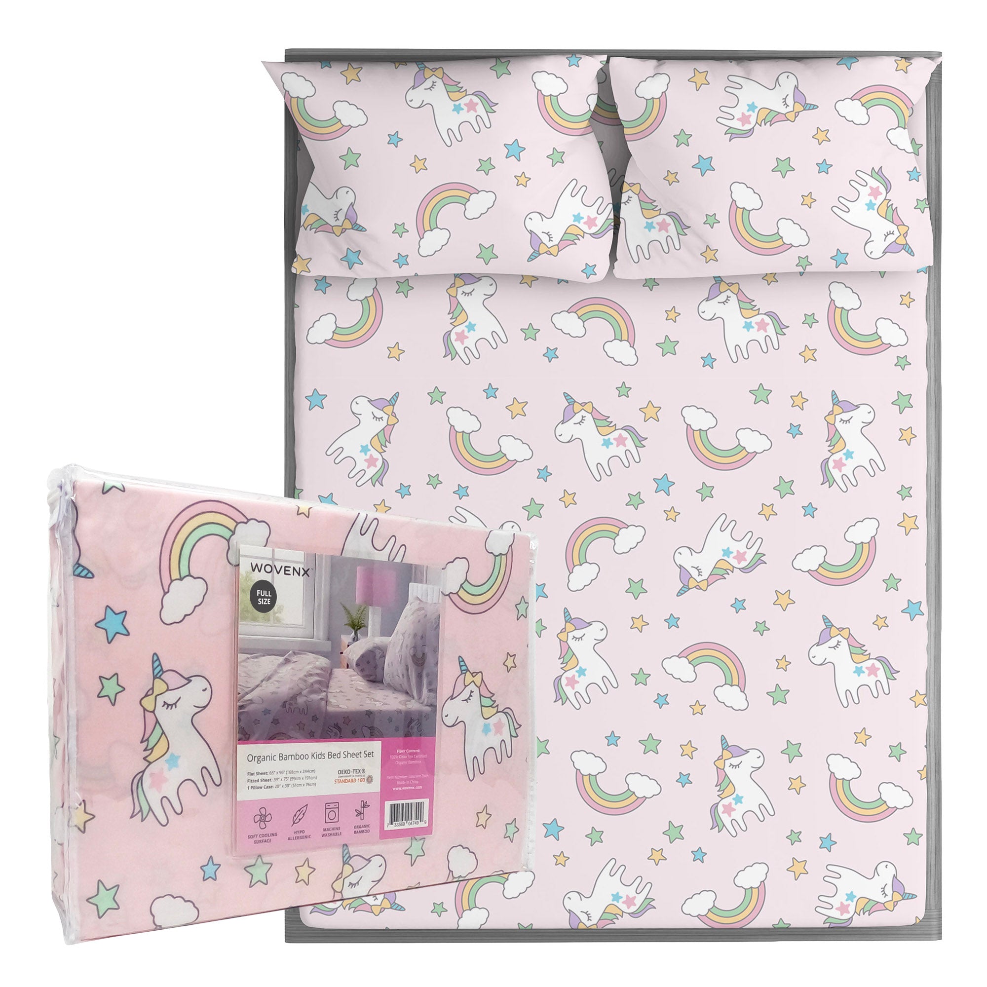 Organic Bamboo Kids Bed Sheet Unicorn Set