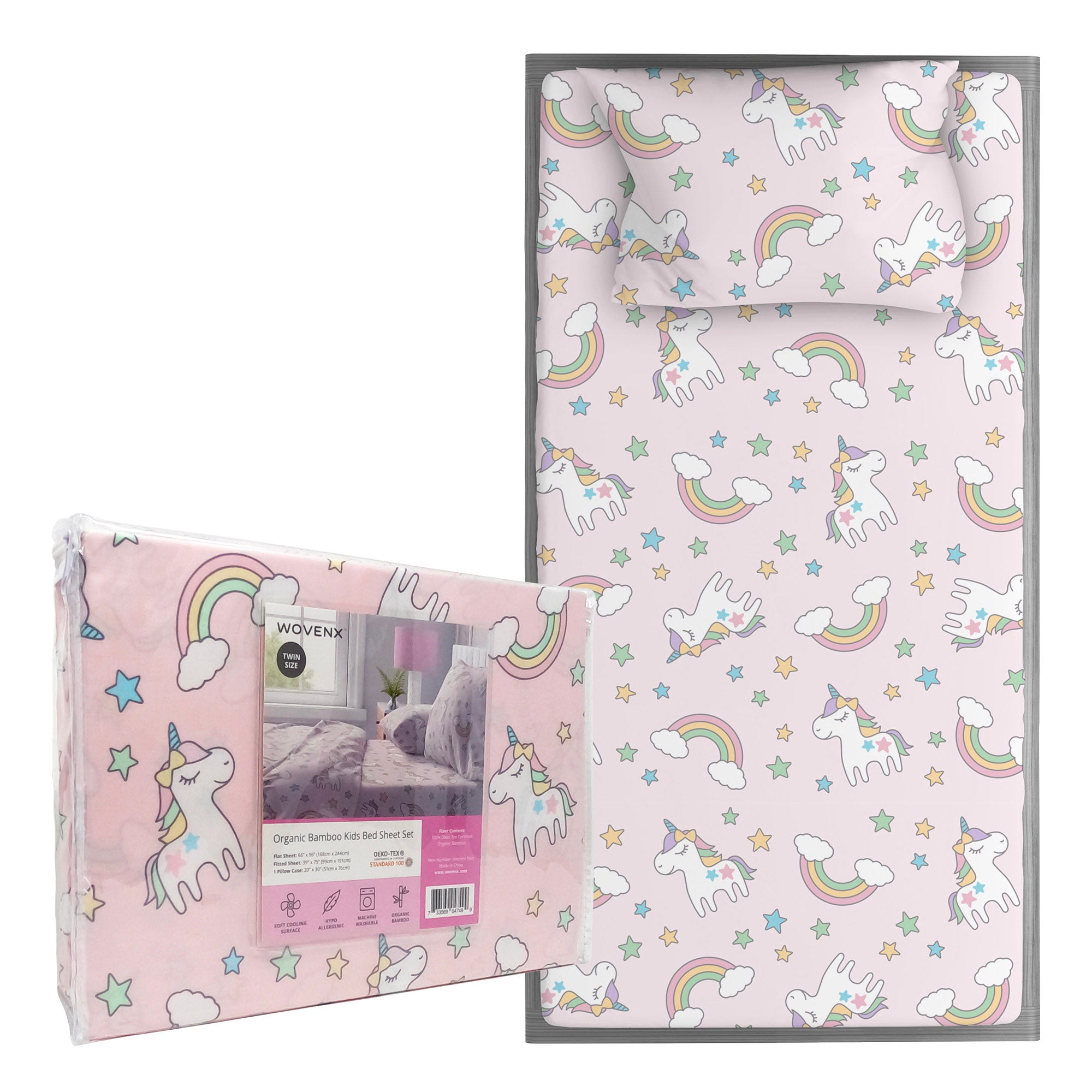 Organic Bamboo Kids Bed Sheet Unicorn Set