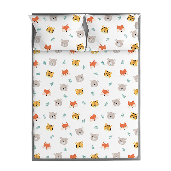 Organic Bamboo Kids Bed Sheet Tiger Bear Fox Set