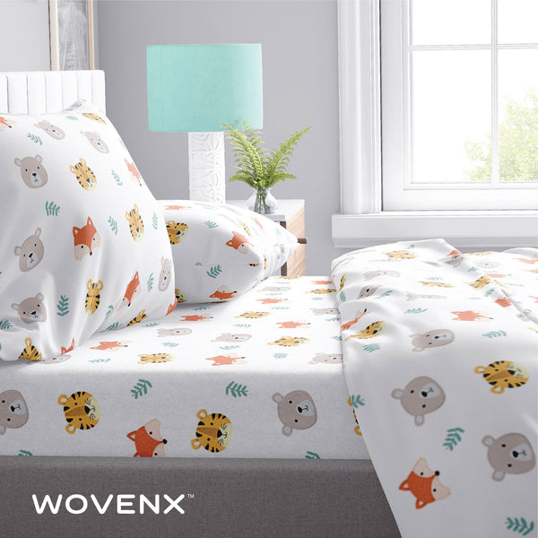 Organic Bamboo Kids Bed Sheet Tiger Bear Fox Set