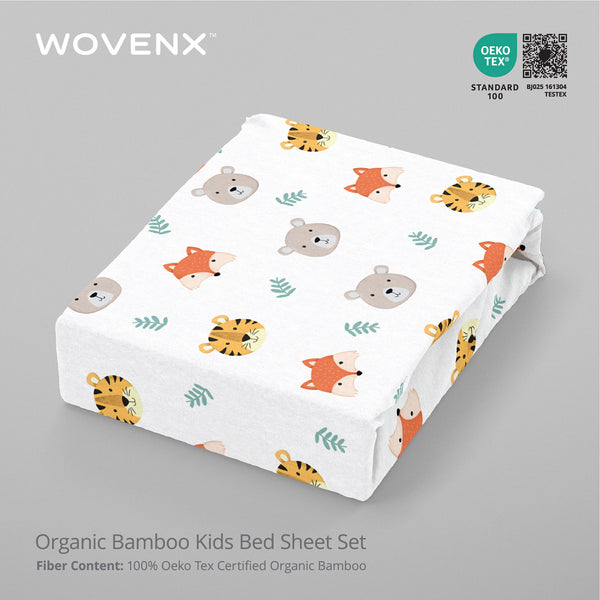 Organic Bamboo Kids Bed Sheet Tiger Bear Fox Set