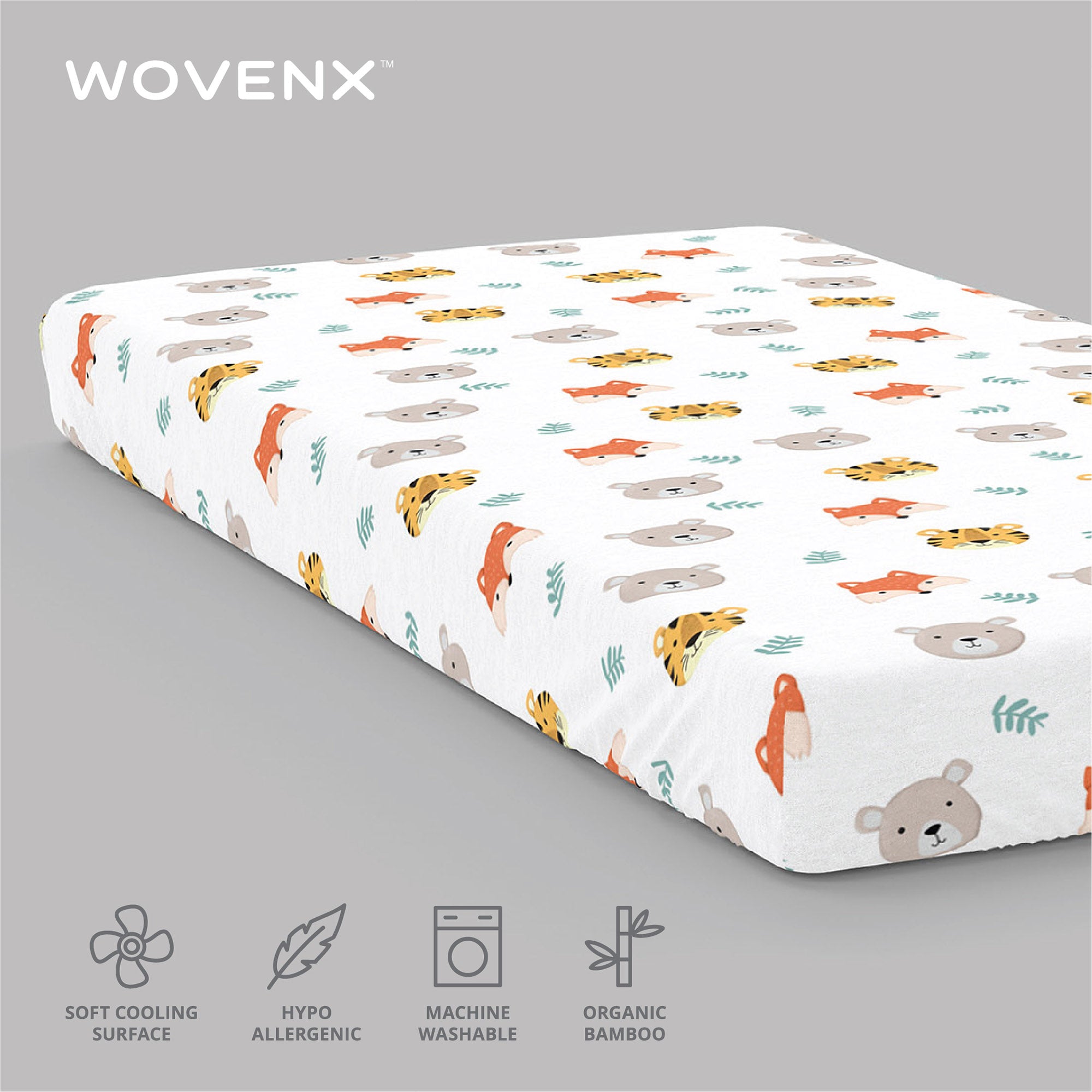 Organic Bamboo Kids Bed Sheet Tiger Bear Fox Set
