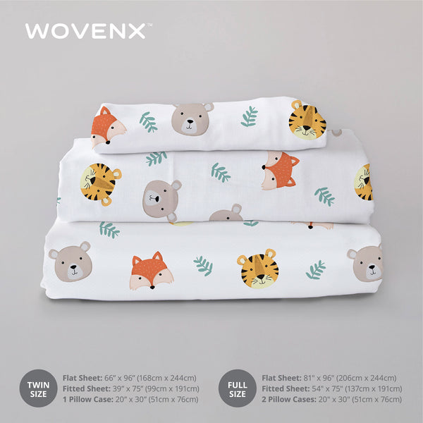 Organic Bamboo Kids Bed Sheet Tiger Bear Fox Set