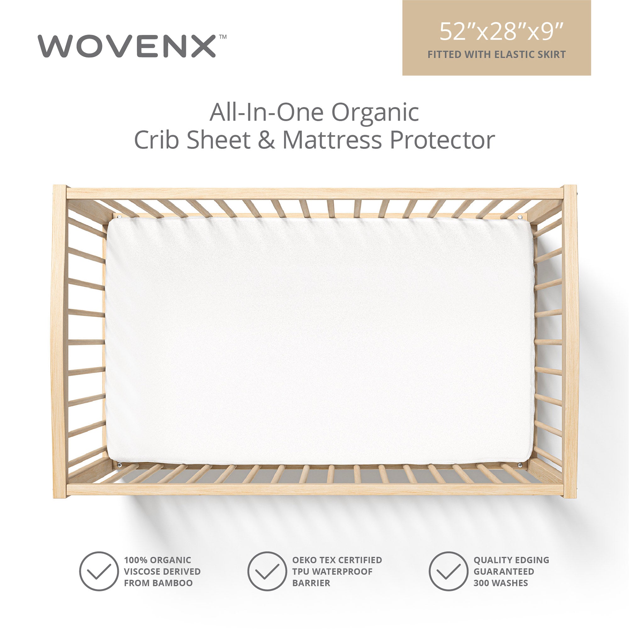 All-In- One Organic Crib Sheet & Mattress Protector for Baby Cribs - White