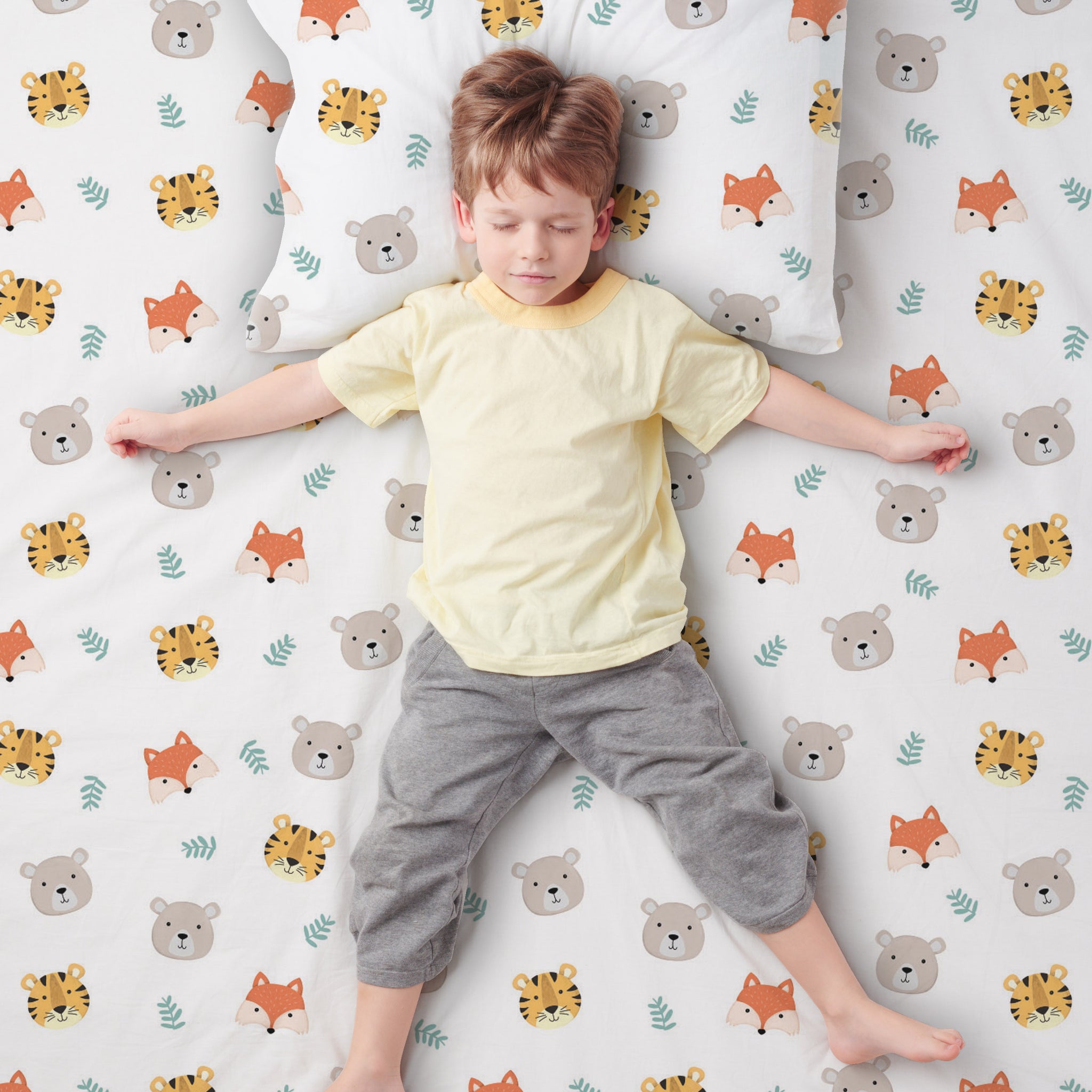 Organic Bamboo Kids Bed Sheet Tiger Bear Fox Set