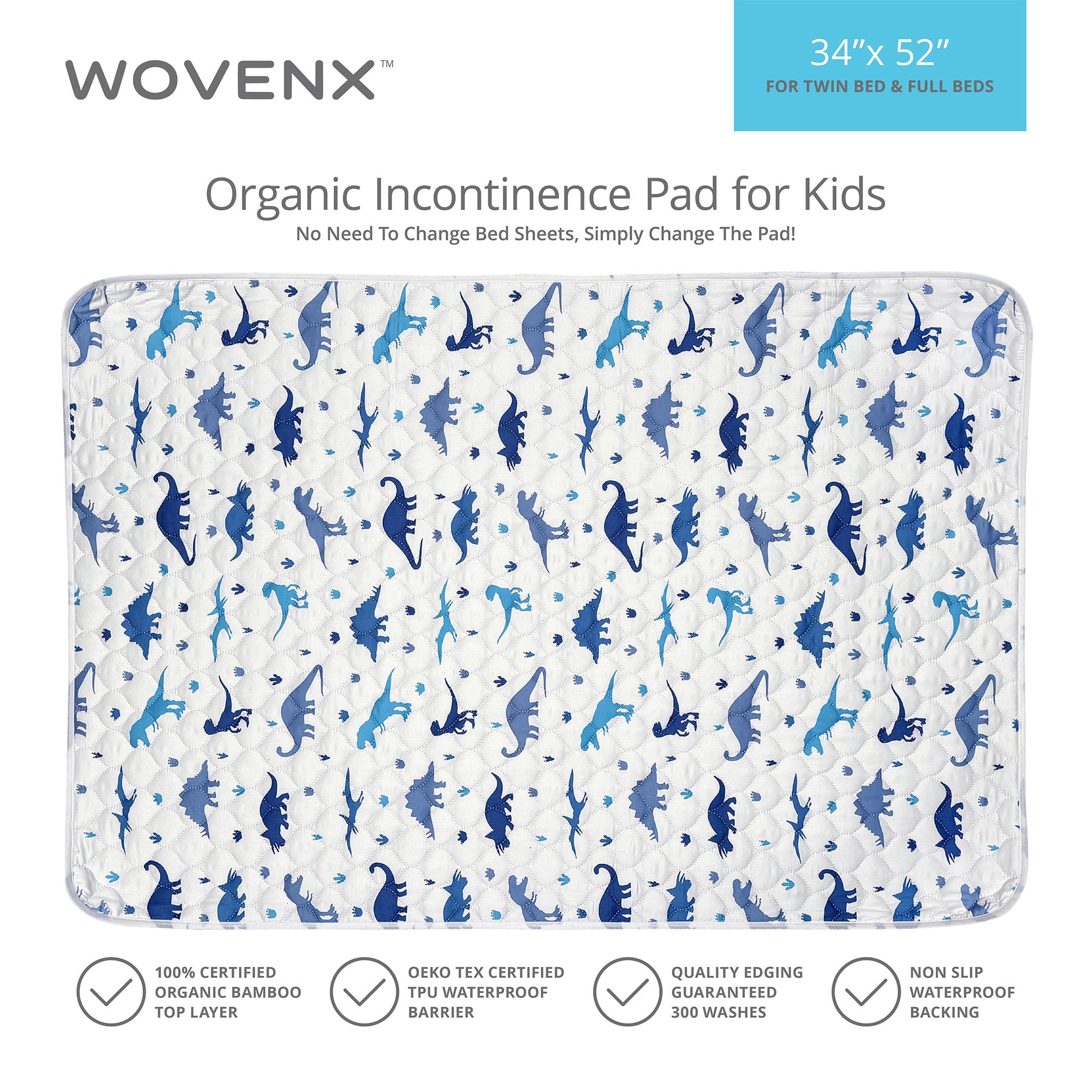 Organic Bamboo Incontinence Pads for Kids - Dinosaur