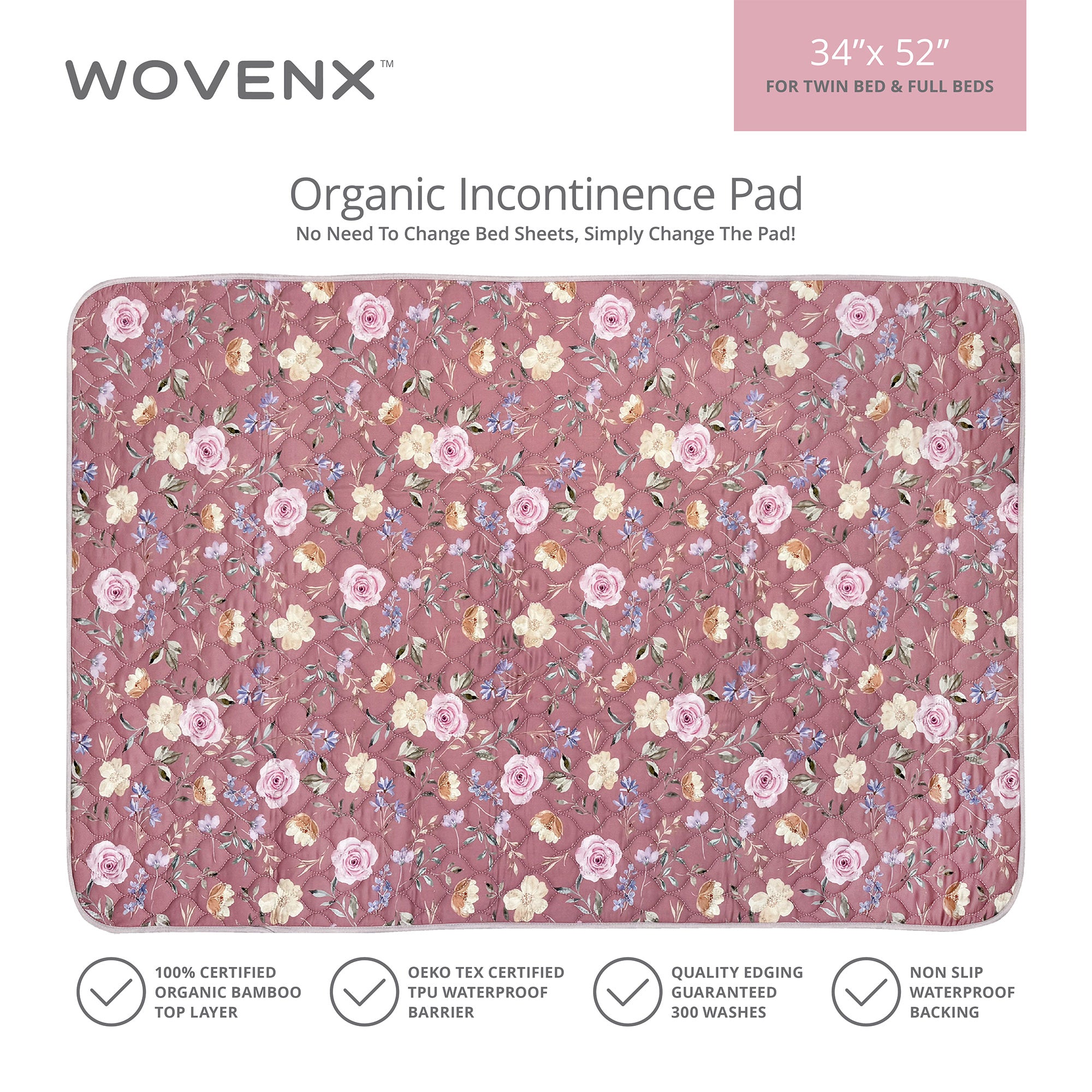 Organic Bamboo Incontinence Pads For Periods - Red Flower