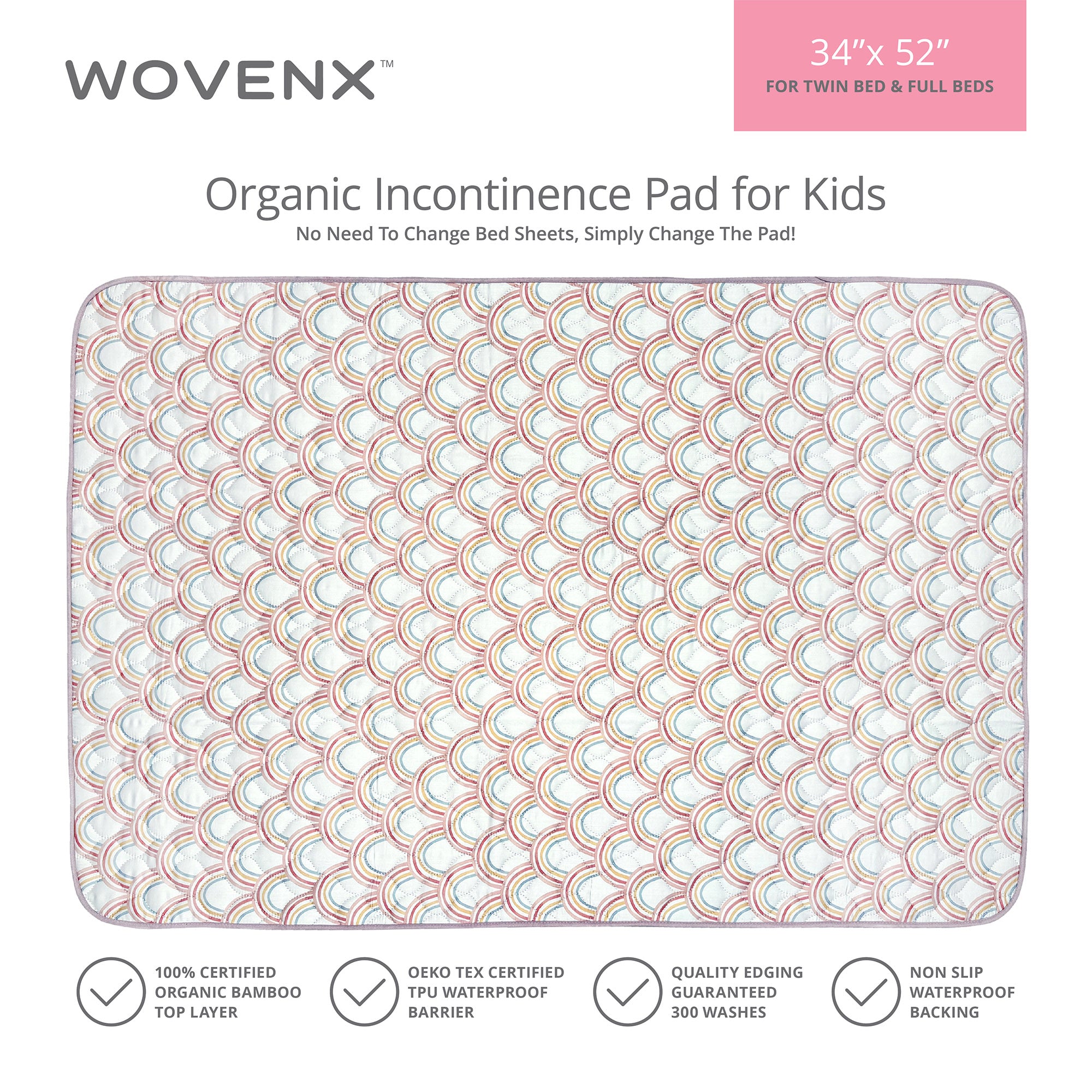 Organic Bamboo Incontinence Pads for Kids - Rainbow