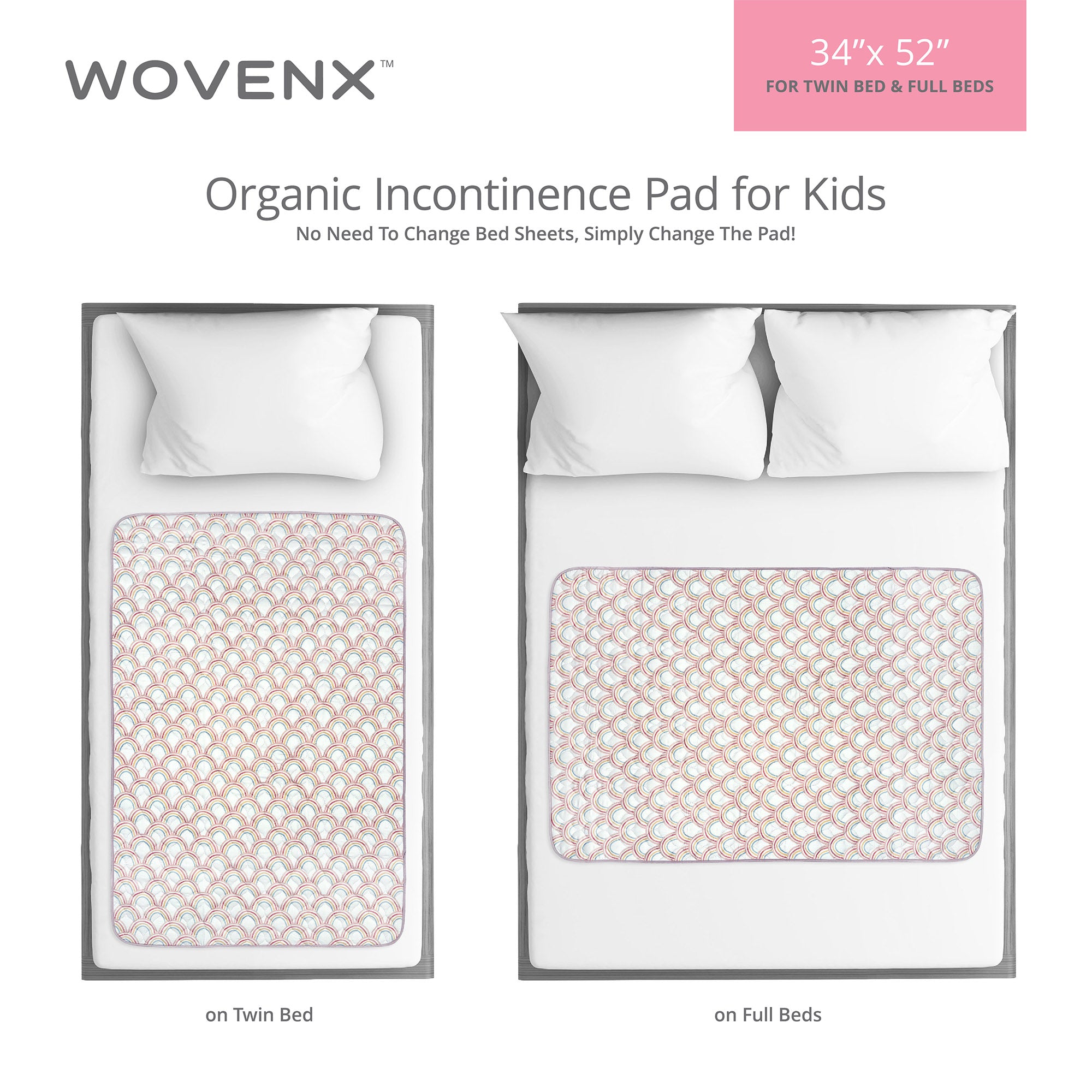 Organic Bamboo Incontinence Pads for Kids - Rainbow