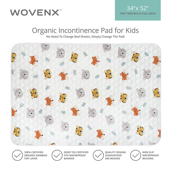 Organic Bamboo Incontinence Pads for Kids - Tiger Bear Fox
