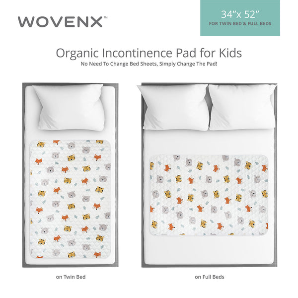 Organic Bamboo Incontinence Pads for Kids - Tiger Bear Fox