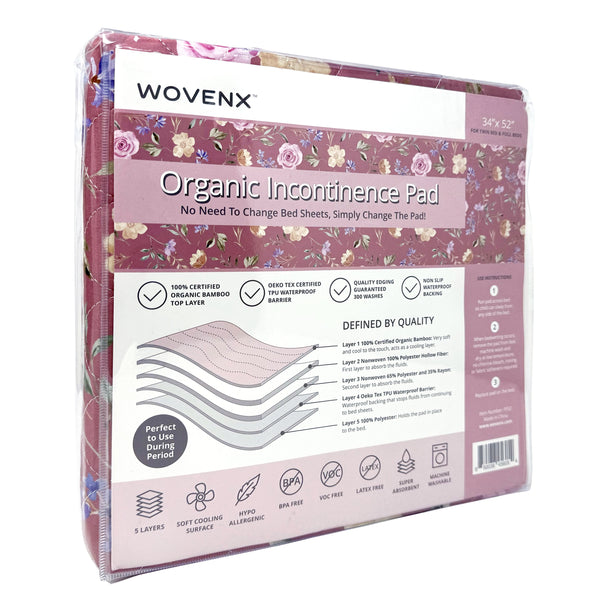 Organic Bamboo Incontinence Pads For Periods - Red Flower