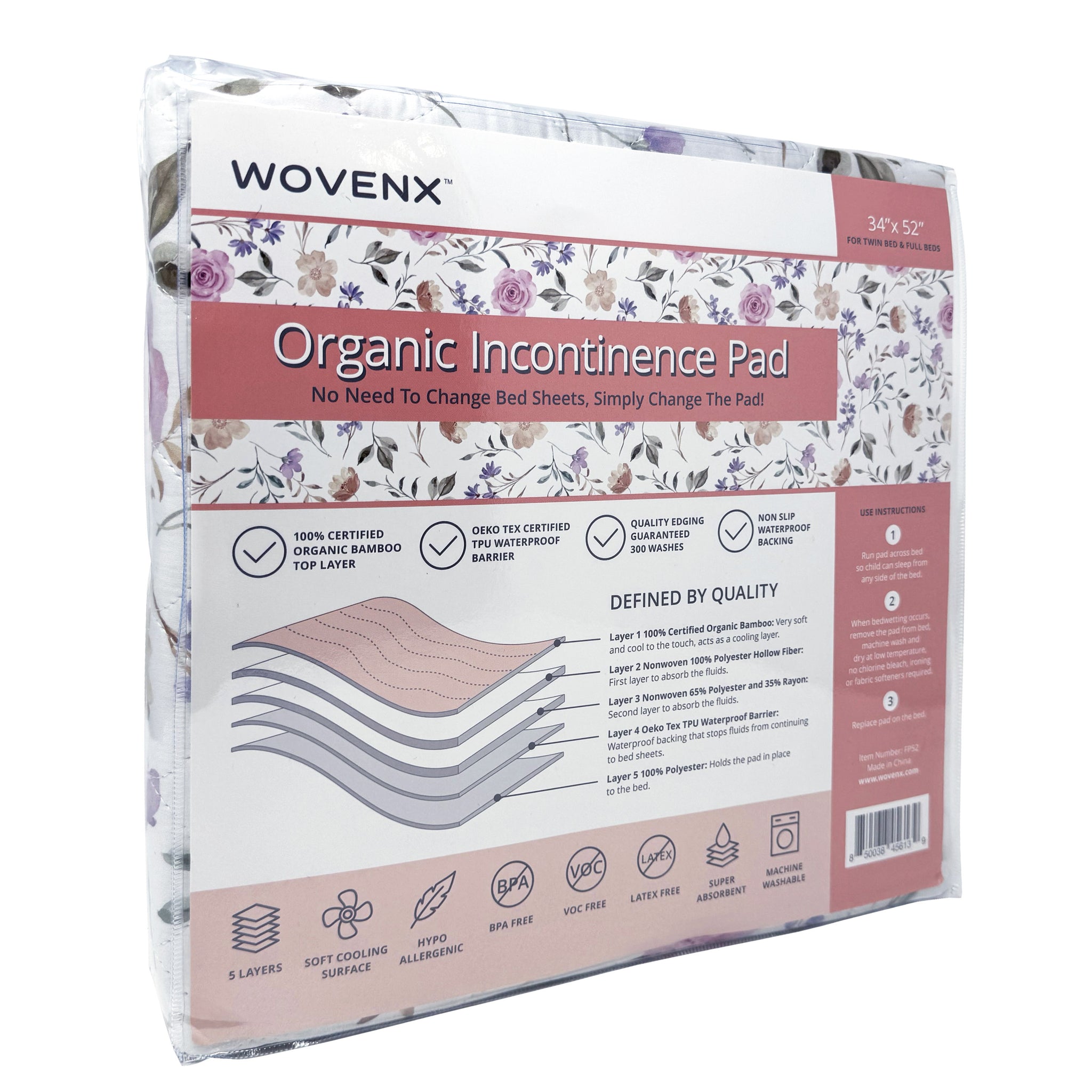 Organic Bamboo Incontinence Pads for Kids - Flower