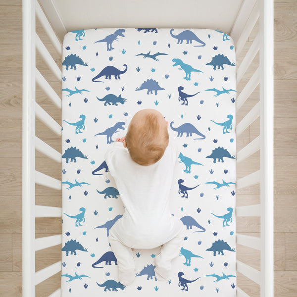 All-In- One Organic Crib Sheet & Mattress Protector for Baby Cribs - Dinosaur