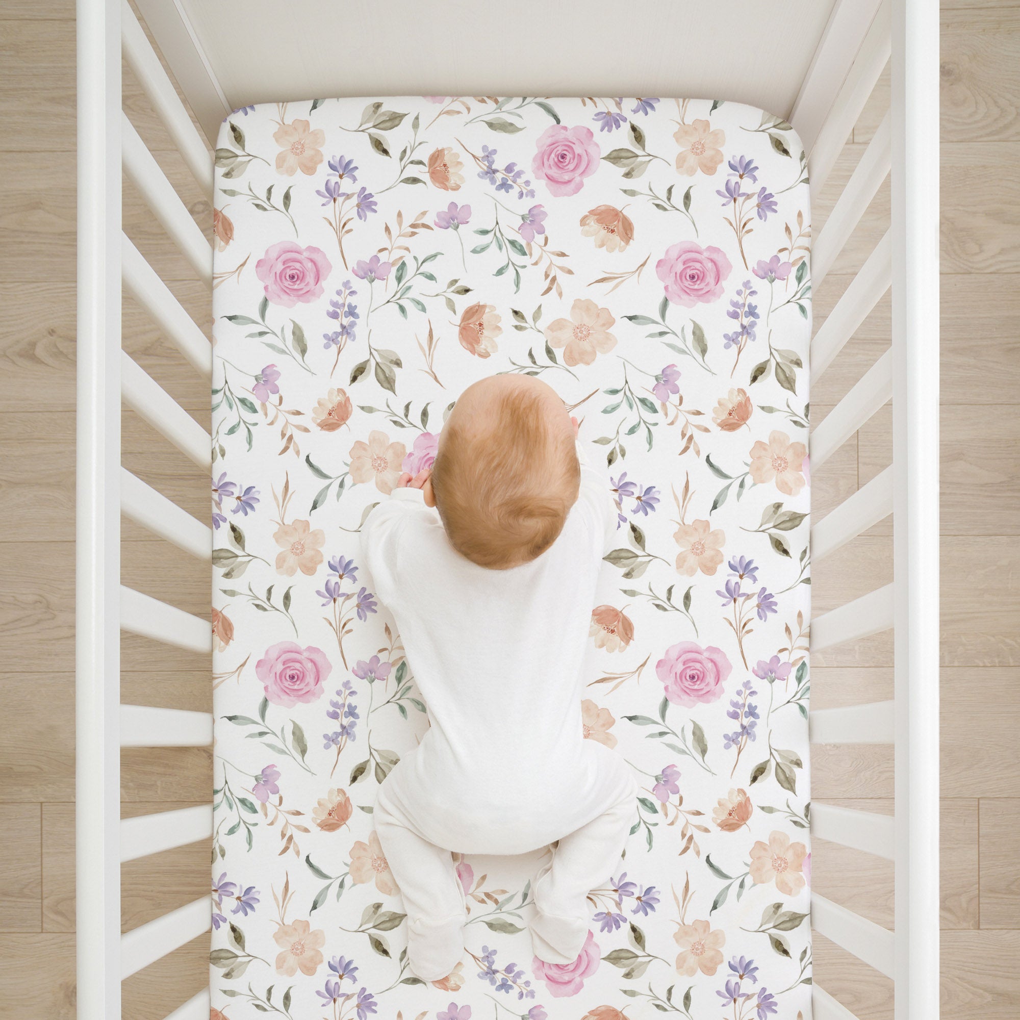 All-In- One Organic Crib Sheet & Mattress Protector for Baby Cribs - Flower
