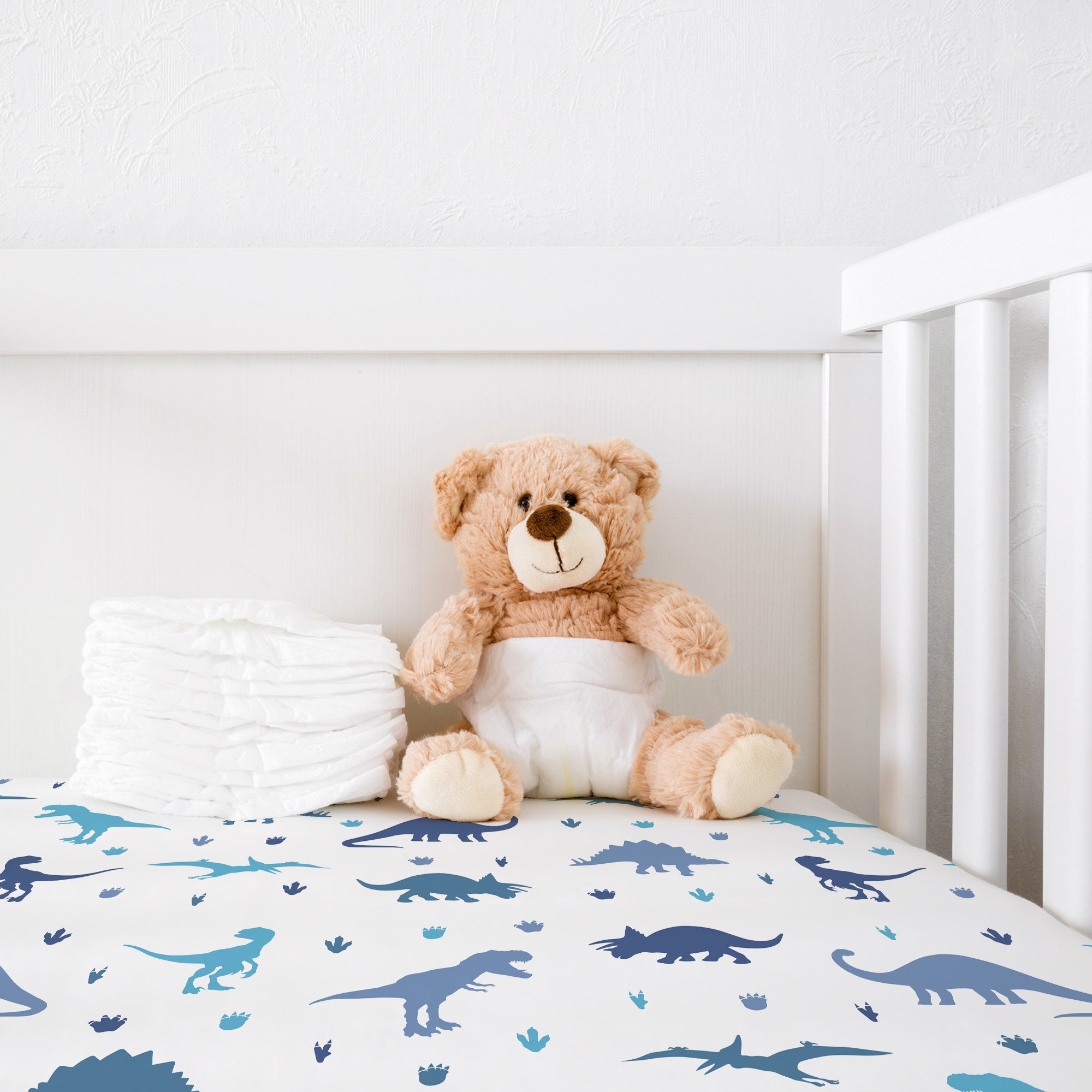 All-In- One Organic Crib Sheet & Mattress Protector for Baby Cribs - Dinosaur