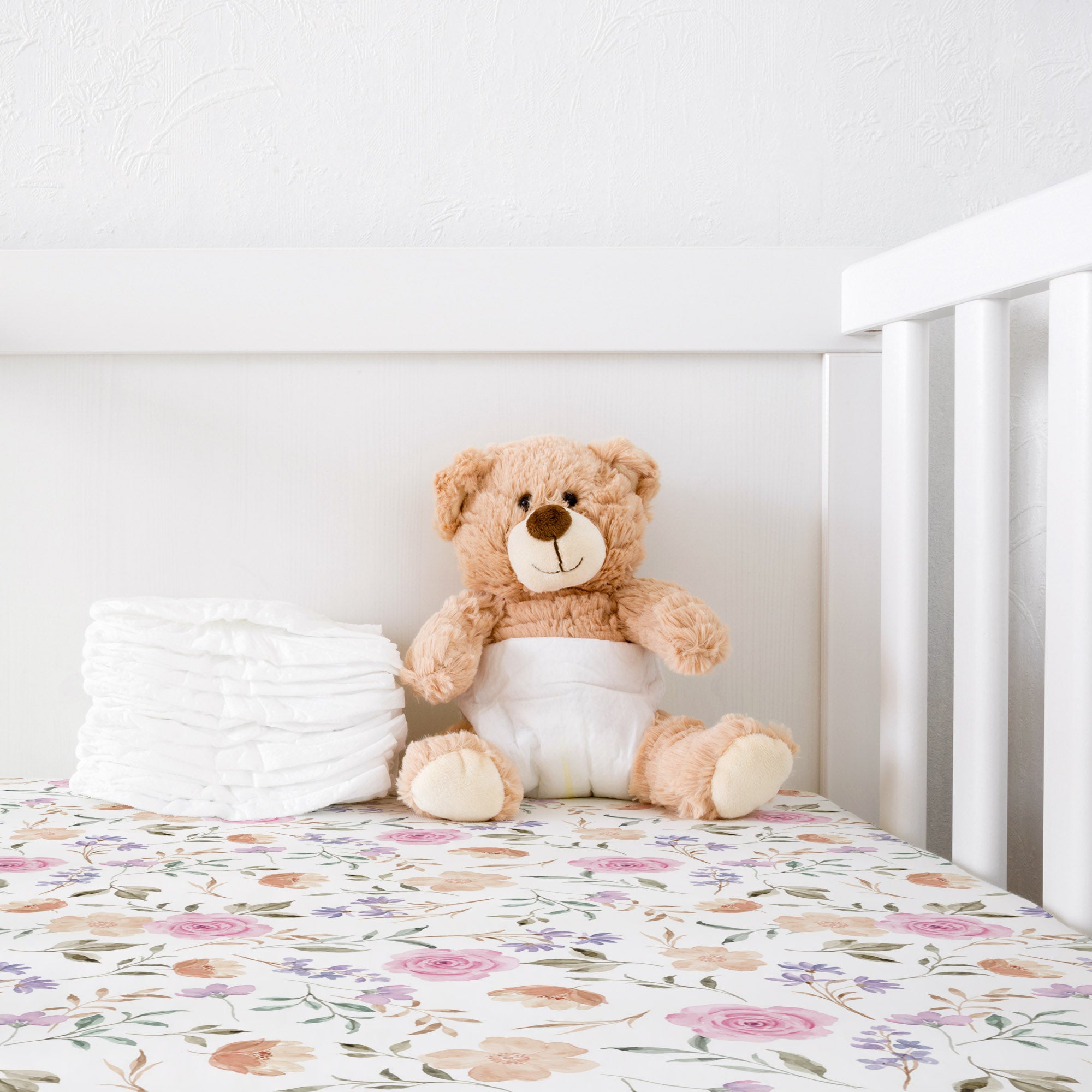 All-In- One Organic Crib Sheet & Mattress Protector for Baby Cribs - Flower