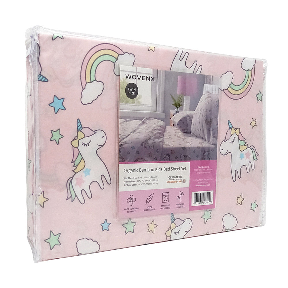 Organic Bamboo Kids Bed Sheet Unicorn Set