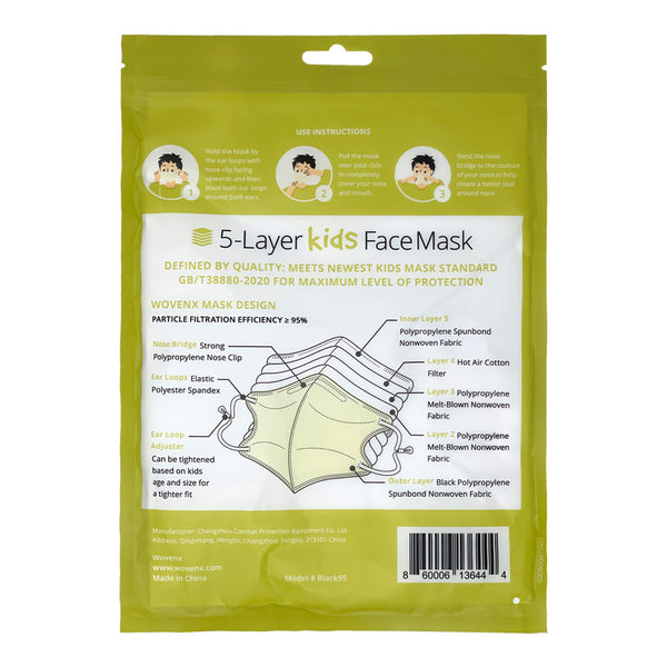 Wovenx - FDA Registered - 5 Ply Kids Black Face Masks (15 pieces)