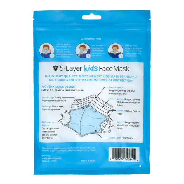Wovenx - FDA Registered - 5 Ply Kids Face Masks Boys (15 pieces)