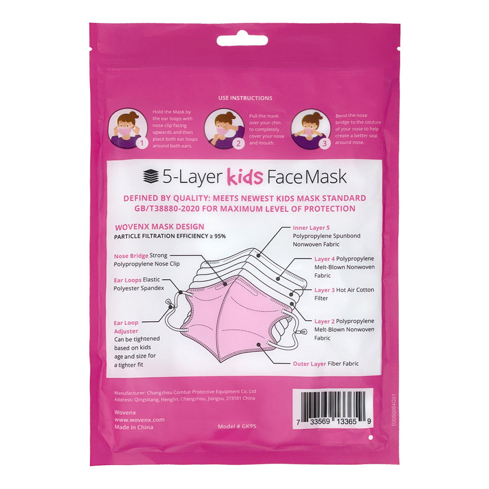 Wovenx - FDA Registered - 5 Ply Kids Face Masks Girls (15 pieces)