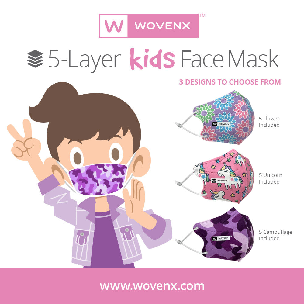Wovenx - FDA Registered - 5 Ply Kids Face Masks Girls (15 pieces)