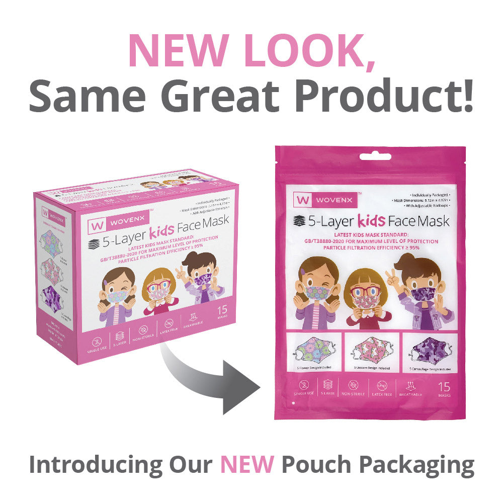 Wovenx - FDA Registered - 5 Ply Kids Face Masks Girls (15 pieces)