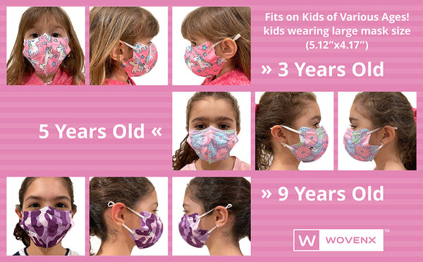 Wovenx - FDA Registered - 5 Ply Kids Face Masks Girls (15 pieces)