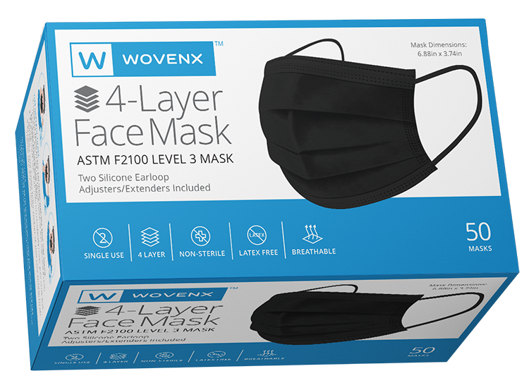 Wovenx 4-Layer ASTM F2100 Level 3 Black Face Mask (50 Pieces)