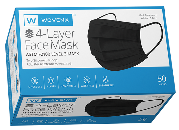 Wovenx 4-Layer ASTM F2100 Level 3 Black Face Mask (50 Pieces)